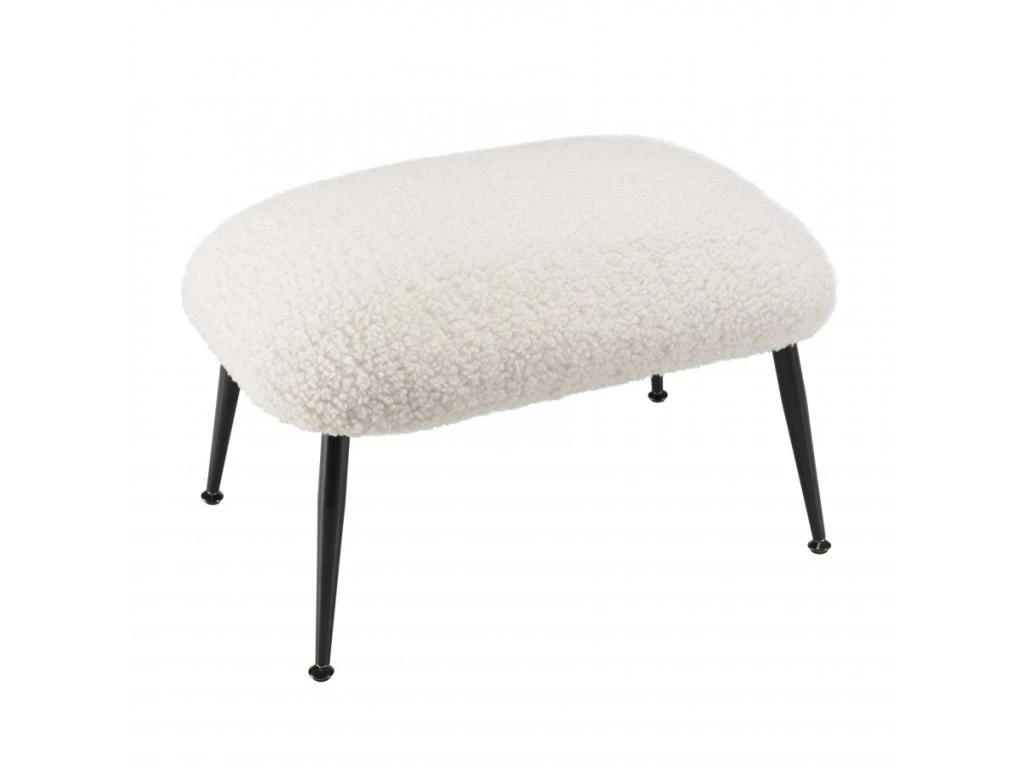 ALBANE - Tabouret Cosy Tissu Bouclette Blanc Pieds Métal Noir 2 ALBANE - Tabouret Cosy Tissu Bouclette Blanc Pieds Métal Noir – Image 2