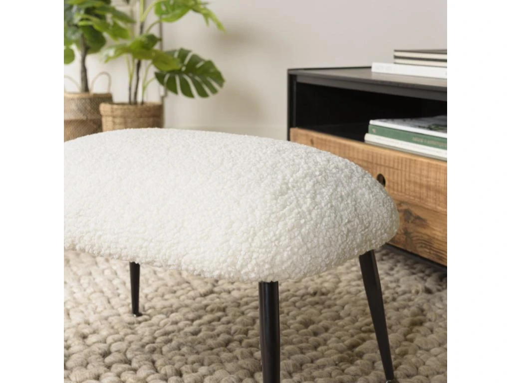 ALBANE - Tabouret Cosy Tissu Bouclette Blanc Pieds Métal Noir 3 ALBANE - Tabouret Cosy Tissu Bouclette Blanc Pieds Métal Noir – Image 3