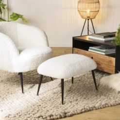ALBANE - Tabouret Cosy Tissu Bouclette Blanc Pieds Métal Noir 9 ALBANE - Tabouret Cosy Tissu Bouclette Blanc Pieds Métal Noir -Promos Chesteris Boutique tabouret bas 14661639
