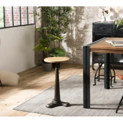 ROBIN - Tabouret Industriel Assise Acacia Recyclé Hauteur Ajustable Pieds Métal Gris Anthracite