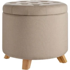 Tabouret Siège Pouf Avec Coffre De Rangement Capitonné 44,5 Cm Beige 08_0000291