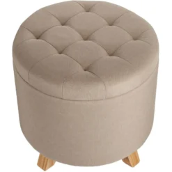 Tabouret Siège Pouf Avec Coffre De Rangement Capitonné 44,5 Cm Beige 08_0000291 -Promos Chesteris Boutique tabouret bas 15859559