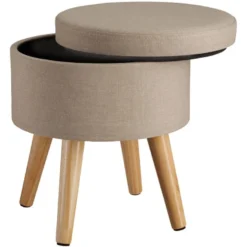 Tabouret Siège Pouf Avec Coffre De Rangement Table Basse Beige 08_0000327