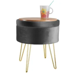 Tabouret Siège Pouf Avec Coffre De Rangement Table Basse Aspect Velours Gris 08_0000303 -Promos Chesteris Boutique tabouret bas 21022225