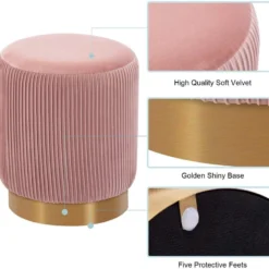 Tabouret Rembourré Rond Pouf Base Métallique Doré En Tissu Plissé Velours Rose TABO09072 -Promos Chesteris Boutique tabouret bas 22740977