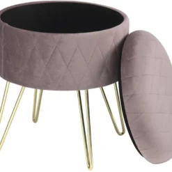 Tabouret Rembourré Avec Espace De Rangement En Velours Rond Rose 19_0000222 -Promos Chesteris Boutique tabouret 9136777