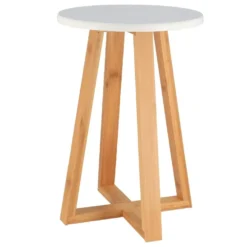 Tabouret De Salle De Bain En Bambou Et Bois Blanc H 43 Cm
