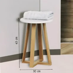Tabouret De Salle De Bain En Bambou Et Bois Blanc H 43 Cm -Promos Chesteris Boutique tabouret 9200643