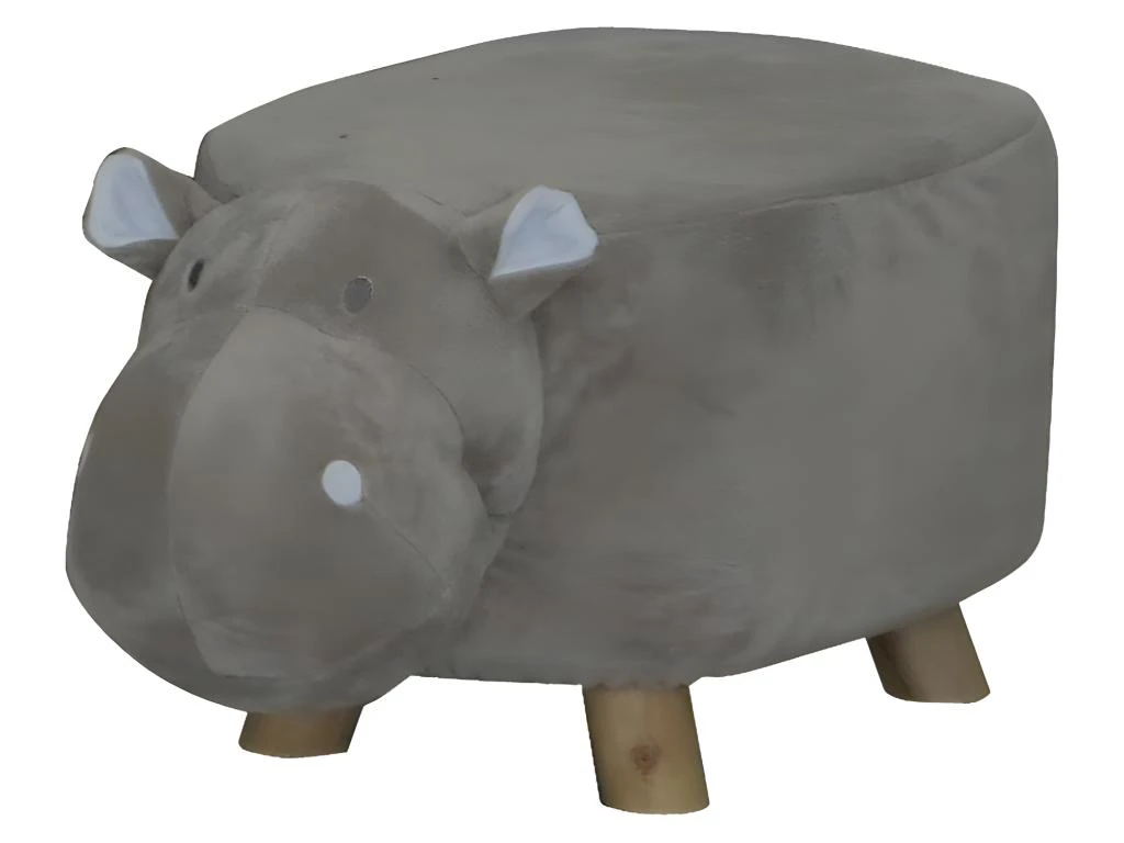 Pouf Enfant Gris Tissu Doux - HIPPO 1 Pouf Enfant Gris Tissu Doux - HIPPO