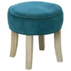 Tabouret Velours Bleu Canard Et Pieds En Bois Naturel 35 X 35 Cm