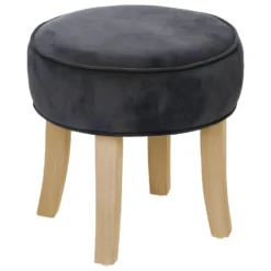 Tabouret Velours Gris Foncé Et Pieds En Bois Naturel 35 X 35 Cm