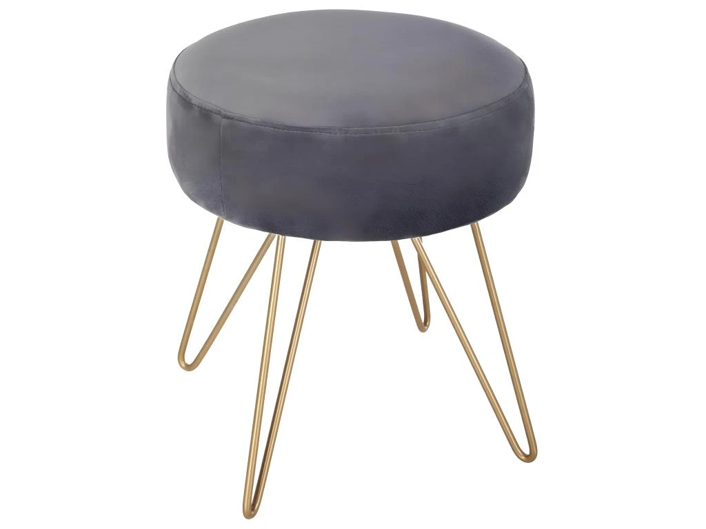 Tabouret En Velours Gris Et Pieds En Métal Doré H 40 Cm 1 Tabouret En Velours Gris Et Pieds En Métal Doré H 40 Cm