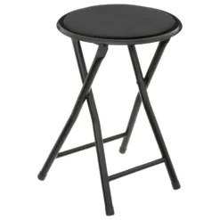 Tabouret Pliant En Velours Noir Et Métal Noir