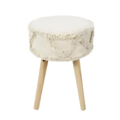 SKULLY - Tabouret Scandinave Beige Motifs Imitation Fourrure