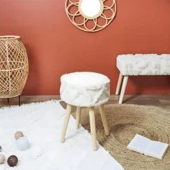 SKULLY - Tabouret Scandinave Beige Motifs Imitation Fourrure 6 SKULLY - Tabouret Scandinave Beige Motifs Imitation Fourrure -Promos Chesteris Boutique tabouret 9812397