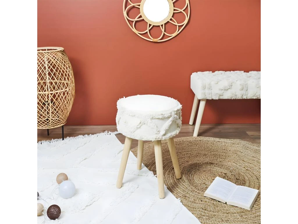 SKULLY - Tabouret Scandinave Beige Motifs Imitation Fourrure 3 SKULLY - Tabouret Scandinave Beige Motifs Imitation Fourrure – Image 3